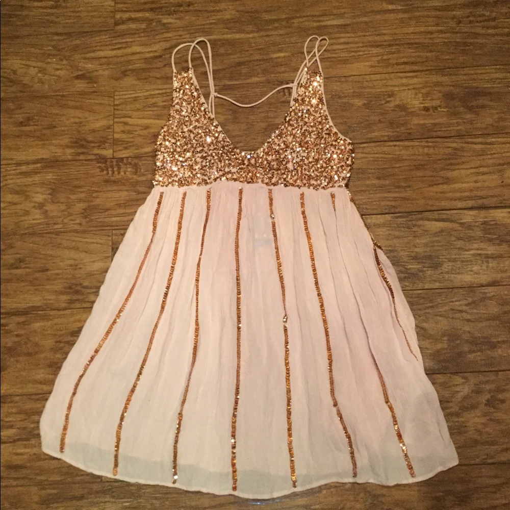 NWT Free People Glitter Girl Neutral Slip Dress - Picture 8 of 8